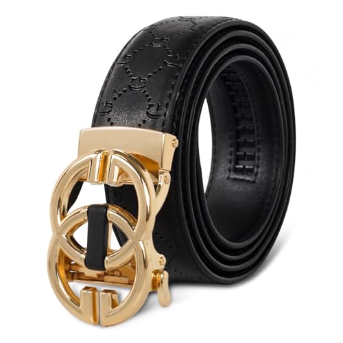Image of Aurolran Men&Womens Leather Dress Belt Business Automatic Buckle Belt Color-Black Silver Gold
