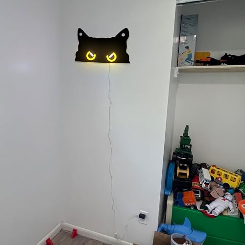 Image of GGK Black Cat Neon Sign, Dimmable LED Wall Decor, USB Powered Night Light for Bedroom, Dorm, Home Decor