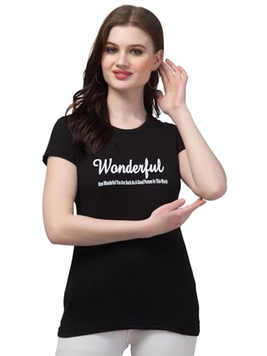 Image of Cotton Regular Fit Printed Half Sleeves T-Shirt for Women (Wonderful)