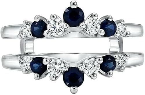 Purvika Jewels Wedding Ring Enhancer Guard, 2.00 Carat Round Cut Lab Created Blue Sapphire and White Diamond, 14K White Gold Finish, 925 Sterling Silver