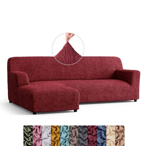 Image of Menotti L Shape Sofa Cover - Sectional Covers - Chaise Lounge Couch Cover - Soft Polyester Fabric Slipcovers - 1-piece Form Fit Stretch Furniture Slipcover - Microfibre - Bordeaux (L-Shape Left)