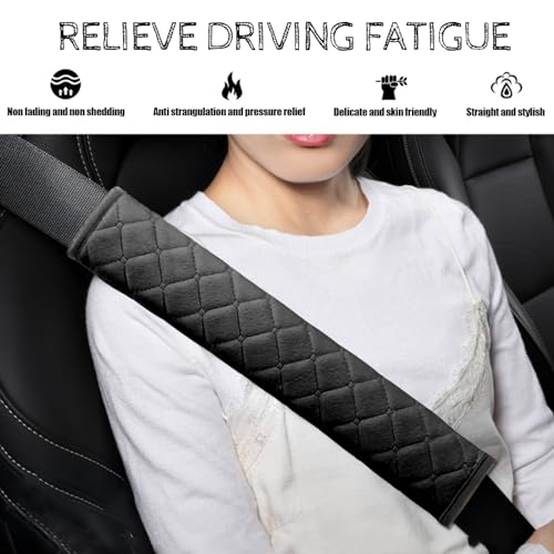 GKmow 1 PC Car Seat Belts, 25.5In Crystal Velvet Anti-Abrasion Protective Cover, Four-Season Protective Pad for Shoulder Neck Chest, Universal Interior Decorative Accessories for Most Cars (Black) - Thumbnail 5