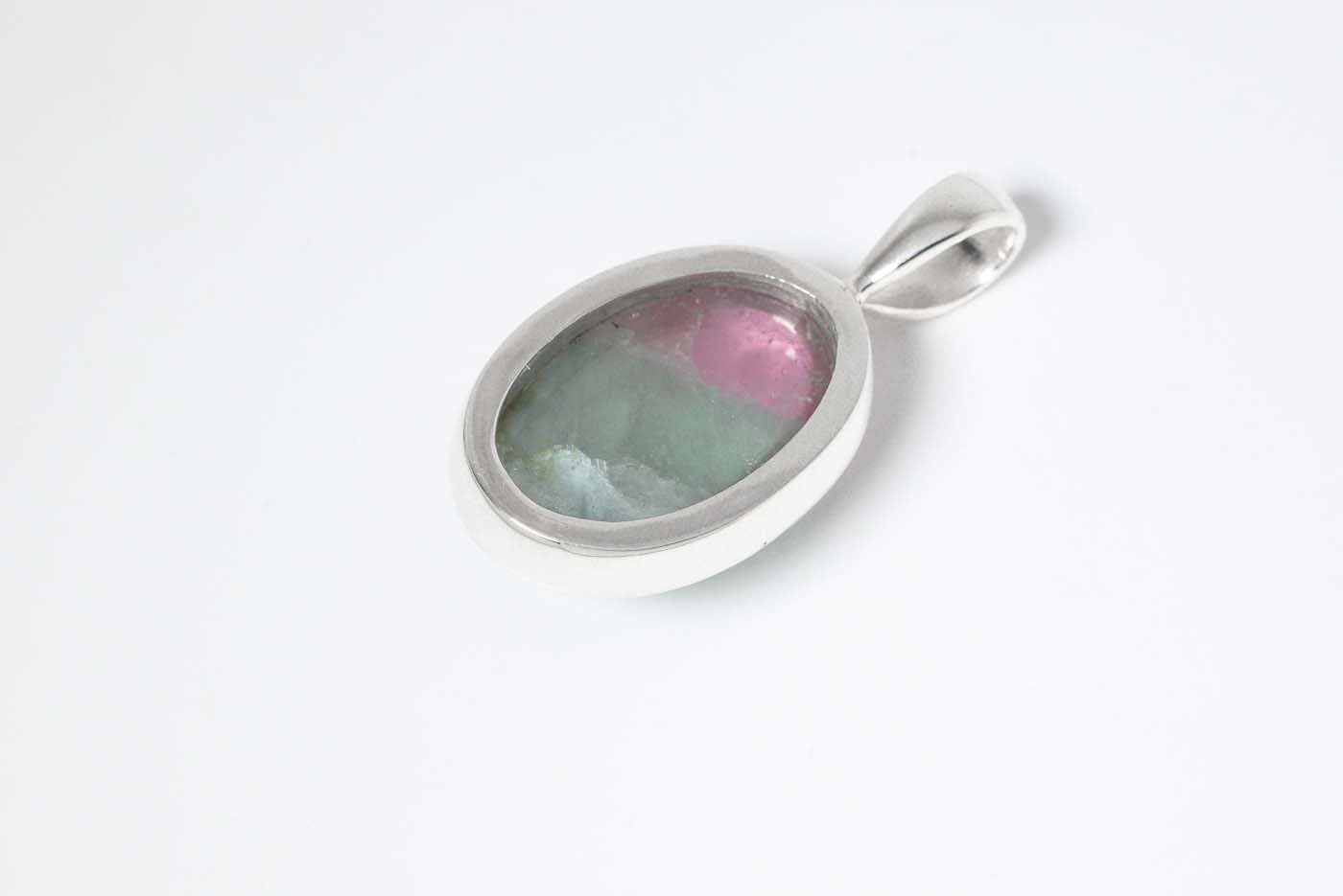 Wassermelonen Turmalin Silber Anhänger. Länge 34mm