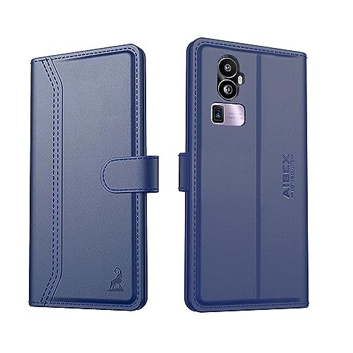 Image of AIBEX Compatible for Oppo Reno 10 Pro Plus 5G Flip Cover Leather Finish | Inside TPU with Card Pockets | Wallet Stand | Complete Protection Flip Case - Blue