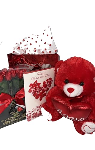 Valentine's Day Love Basket | Teddy Bear Plush 11 Inches,