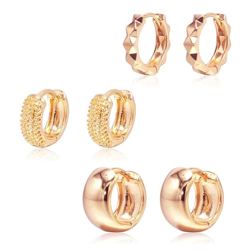 Krstudent Gold Hoop Earrings Pack 18K Rose Gold Plated Small Hypoallergenic Hoop Huggie Earrings Set for Women Girls