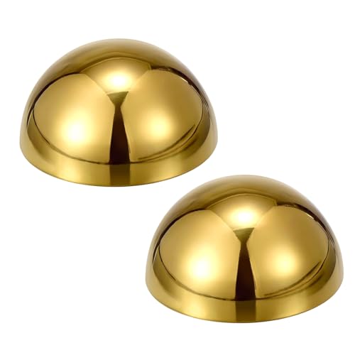 uxcell 2pcs Stainless Steel Gazing Sphere, 3.5" Hollow Mirror Polished Hemisphere Wall Decor Semi Ball Reflective Outdoor Ornament for Garden Gate Stair Handrails, Golden
