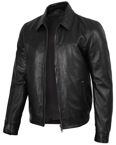 Image of Decrum Bomber Leather Jacket Men - Real Lambskin Casual Leather Jackets for Men with Zip Closure