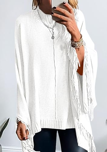 PRETTYGARDEN Women's 2025 Fall Winter Poncho Sweaters Trendy Chunky Knit Fringe Shawls Wraps Pullover Tops Holiday Outfits2