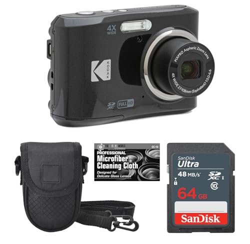 Kodak PIXPRO FZ45 16MP �f�W�^���J����4�{���w�Y�[��27mm�L�p1080P�t��HD�r�f�I2.7�C���`LCD�J����(�u���b�N) + �p�b�h����P�[�X+64GB�J�[�h + �N���[�j���O�N���X�B
