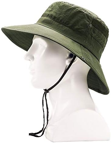 Wide Brim Sun Hat for Men/Women, UPF 50+ Waterproof Bucket Hat UV Protection Boonie Hat for Fishing Camping Hiking Garden Army Green