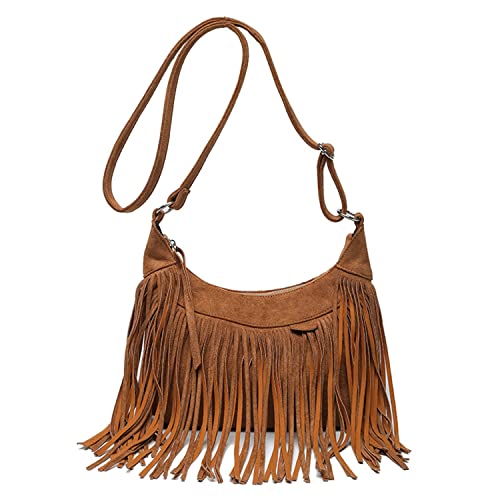 Boho Hippie Purses Fringe Tassel Faux Suede Shoulder Messenger CrossBody Sling Bag Country Concert Outfits for Women