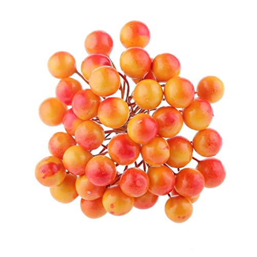 Nsaroche 200 Mini Flores Artificiales Escarchadas con Forma de Fruta para Decoración Navideña de Bodas, Naranja Gradiente, Individual