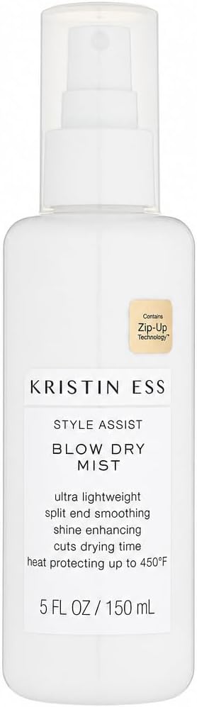 Kristin Ess Style アシスト ブロードライミスト 熱保護スプレー カーリー、ウェーブ+ストレートヘア用 - 輝き強化 - 450までの熱保護 - 硫酸塩不使用 ケラチン+カラー処理された髪に安全