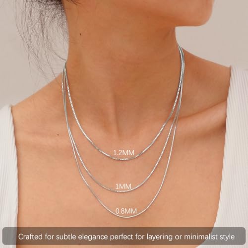 Italian 1.2/1/0.8mm 925 Sterling Silver Chain for Women, Solid Box Cable Rope Station Necklace Chains, Nickel-Free & Hypoallergenic, Thin & Dainty & Sturdy, Perfect for Pendants & Everyday Jewelry4