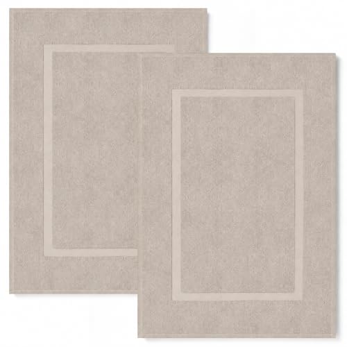Linteum Textile Supply 2 Pack Cotton Banded Bath Mats 21×30 in – Beige, 100% Cotton 1000 GSM, Quick Dry & Highly Absorbent, Machine Washable – Hotel & Spa Quality [Not a Bathroom Rug]