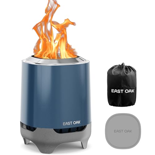EAST OAK Mini Brasero Exterior de Jardín 25,7 x 17,8 cm, Chimenea de Sobremesa de Bajo-Humo para Balcón y Camping, Arde con Pellets/Madera, Cenicero Extraíble, 50–80min de Combustión, Azul