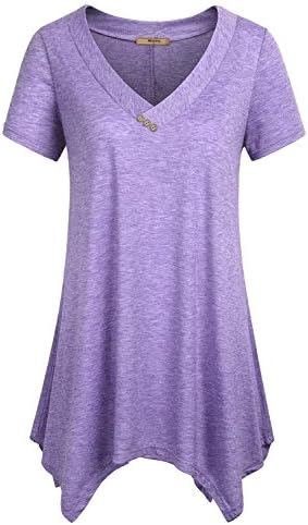 Womens Short Sleeve V Neck Flowy Tunic Top