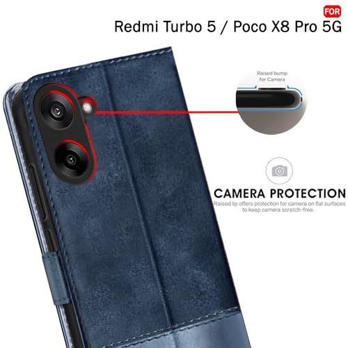 Image of TheGiftKart Flip Back Cover Case for Mi Redmi Turbo 5 5G / Poco X8 Pro 5G | Dual-Color Leather Finish | | Inbuilt Stand & Pockets | Wallet Style Flip Back Case Cover (Faux Leather, Blue & Sky)
