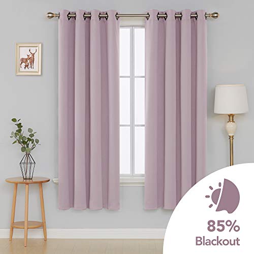 Image of Deconovo Lavender Pink Blackout Curtains for Bedroom Grommet Top Thermal Insulated Room Darkening Curtains 52x72 Inch 2 Panels