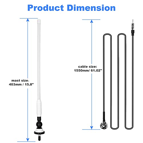 Boat Antennas Waterproof Marine Radio Antenna Car Flexible Rubber Mast FM AM Antenna for ATV UTV RZR SPA Yacht Camper GA057W (White)