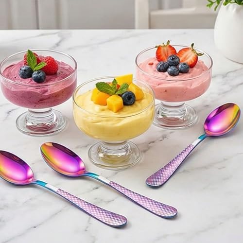 Image of Dinner Spoon Set of 5 ? 8.1 inch Rainbow Finish Tablespoons with Checks Printed Handle, Durable Stainless Steel & Dishwasher Safe Silverware for Home, Restaurant, and Gifting