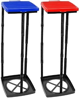 COM-FOUR® 2x Garbage camping bin with lid in blue and red - Waste bin can be mounted in 3 different heights - Collapsible bin for the kitchen (Cover - blue + red)