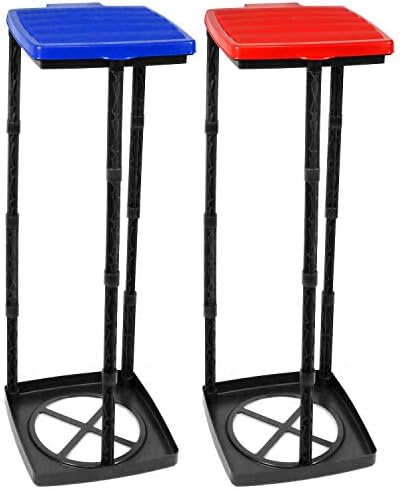 COM-FOUR® 2x Garbage camping bin with lid in blue and red - Waste bin can be mounted in 3 different heights - Collapsible bin for the kitchen (Cover - blue + red)