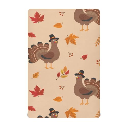 Moudou Thanksgiving Turkey Playard Sheet for Boy Girls, Soft Breathable Fitted Toddler Sheet for Standard Playard Bed Mattress, 39 x 27 x 5 Inch