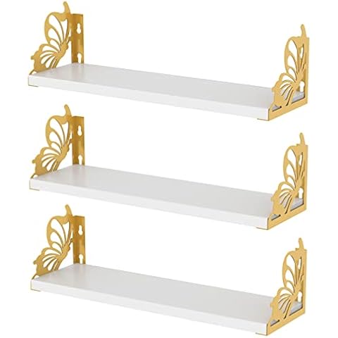 Hoikwo 3 Pack Butterfly Wall Shelves, White Gold Floating Book Shelves, for Mother, Mom, Women, Girls, for Preppy Room Decor, Living Room, Bedroom Decor Aesthetic Cover