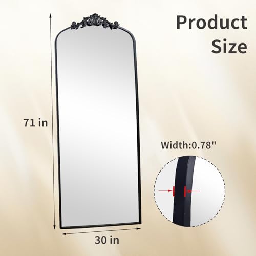 AIXI HOME Antique Black Arch Full Wall Mirror, 71"x30" Elegant Rectangle Vintage Mirror with Ornate Frame, Baroque Inspired Home Decor for Bathroom Vanity Bedroom Entryway