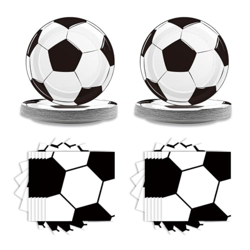 KEWUF 40 Pcs Football Vaisselle de Fete Football Decoration fête Anniversaire Kit Papier Assiette Couverts gobelet serviette pour Enfant Garçons Football Articles...