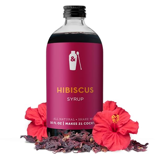 Shaker & Spoon Hibiscus Cocktail Syrup, 16oz Hibiscus Flowers, Sweet & Tart Flavored Syrups for Drinks, Vegan Craft Cocktail Syrup for Mocktails, Non Alcoholic Drinks, Hibiscus Tea, Soda, Lemonade