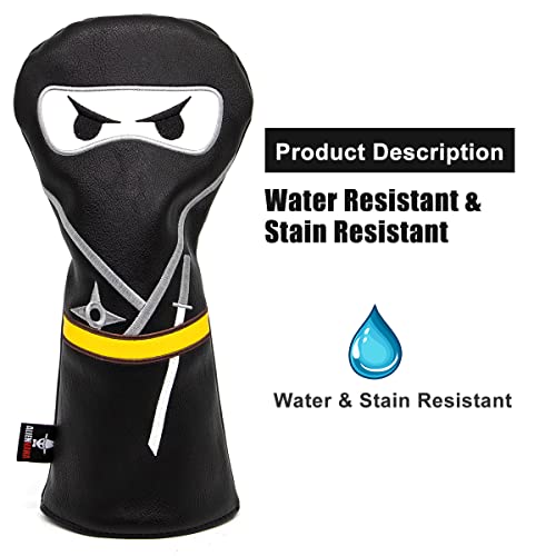 Golfschlägerhauben aus Holz, 3 Holzschlägerhaube, Hybrid-Schlägerhaube, Stickerei, Ninja-Design, Golfschlägerhauben aus Leder, handgefertigt, für alle Golfschläger (für Hybrid)