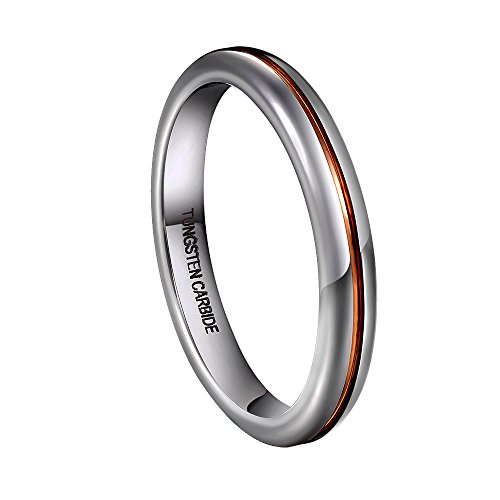 TUSEN JEWELRY 3mm Womens Wedding Band Domed Tungsten Carbide Rings Rose-gold-plated Tone Groove in the Center Size:4.5