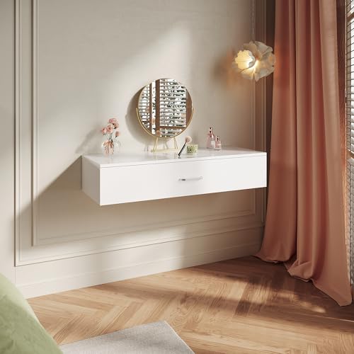 SIRHONA Étagère Murale,Étagère Murale avec Tiroirs 100x38x20cm, Tiroir Suspendu avec Poignée en Métal, Console au Mur, Table de Chevet Flottante, pour...