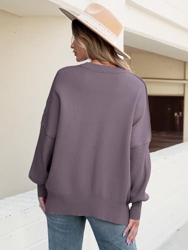 Image of ANRABESS Women Oversized Sweaters Batwing Long Sleeve 2026 Fall Outfits Crewneck Casual Knit Side Slit Fashion Pullover Top