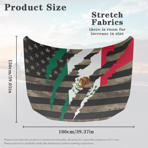 Image of Mexican Flag for Car Hood Cover Weatherproof Automotive Exterior Accessories Universal Fit Hood Covers for Cars, Trucks, SUV, or Van Full Coverage, Camo American