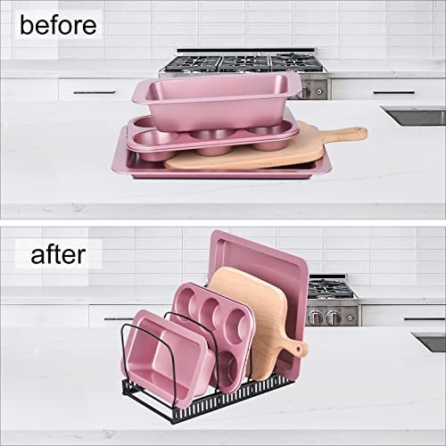 Toplife 10+ Bakeware Organizer Rack for Kitchen Bakeware, Cookware, Dinnerware, Cutting Boards, Plates, Pot and Pan Lids (Black)