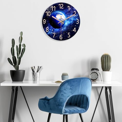 Image of XFM Blue Earth Glass Wall Clock for Living Room 12 Inch