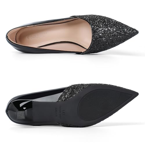 Women's Kitten High Heels 2 Inch Sequin Pointed Toe Leather Pumps Comfortable Slip On Wedding Party Dress Stilettos Shoes2