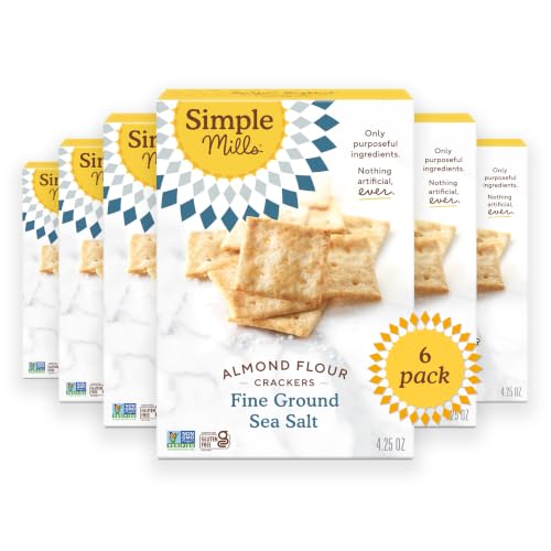 Simple Mills Almond Flour Crackers, Fine Ground Sea Salt, Gluten Free, Flax Seed, Sunflower Seeds, Corn Free, Good for Snacks, Made with whole foods, 6 Count (Packaging May Vary)