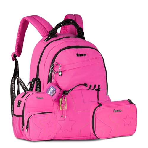 Kit Escolar Luluca Mochila com Lancheira 2 em 1 e Estojo Box Premium (Rosa)