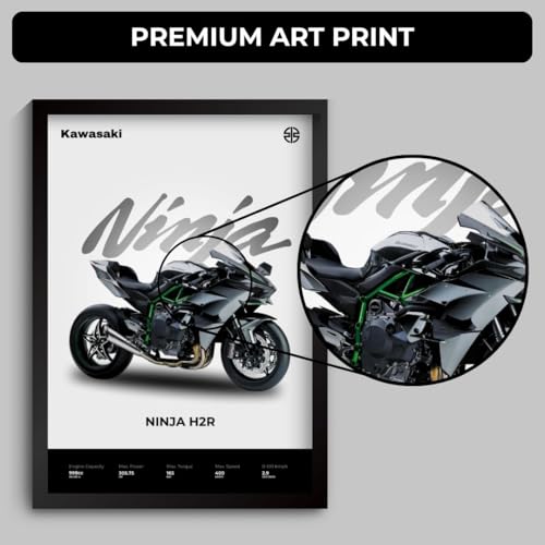 Image of Ninja H2R Poster | Framed Kawasaki A4 Sized (31 x 23 cm) | Ninja H2R Bike Poster for Wall, Gift for Boys, Bike Frames | Superbike Posters for Wall, Bedroom, Hostel, Study Area, Hostel Kawasaki (F 037)