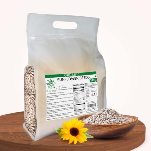 Image of Pure Tree Certified Organic Sunflower Seeds | 5 Kg / 5000 g | Surajmukhi ke Beej | Raw Sunflower Seeds | Organic Seeds for Eating Rich In Healthy Fats & Fiber