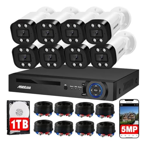 El Mejor Listado de Kit de Camaras los mejores 10. 43 KVOZEN 5MP Kit de Cámara de Seguridad Exterior, 8CH DVR + 8 5MP Cámaras de Vigilancia, Detección de Caras/Vehículos, Visión Nocturna, Detección Movimiento, IP67 Impermeable y...