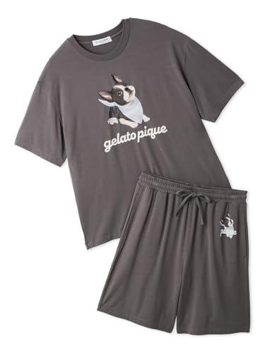 [ジェラート ピケ] 【HOMME】【接触冷感】レーヨンドッグワンポイントTシャツ&ハーフパンツセット PHCT262937 メンズ DGRY Lの商品画像（Amazon）