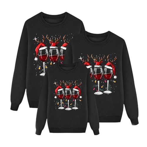Family Matching Christmas Sweatshirt, Long Sleeve Round Neck Holiday Pullover Tops 2025 Fashion Fall Winter Clothes, Black, 6-7 Years