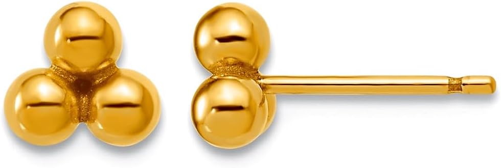 1/20 14k Gold Filled 3 Ball Post Earrings 6.1x6.1mm Wide Ball Earring for Women
