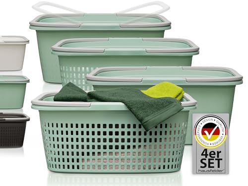 Hausfelder Wäschekorb XXL Kunststoff Set, 4-teilig, 2 Körbe + 2